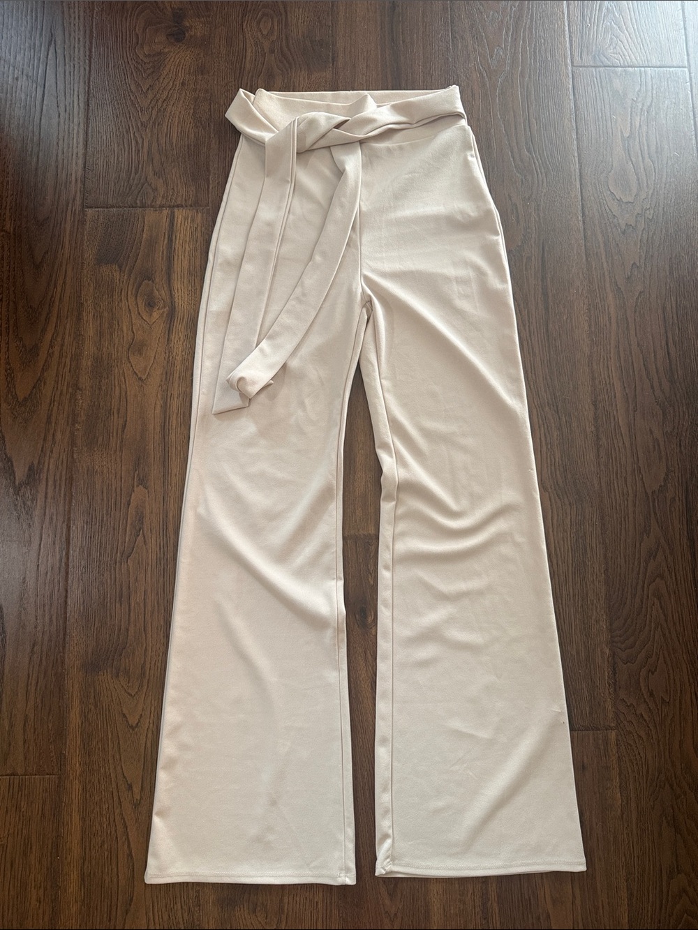 Windsor Cream High-Rise Wide-Leg Tie-Waist Pants